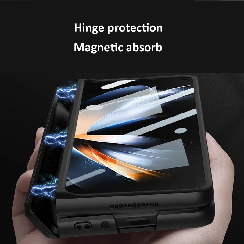 GKK Magnetic Hinge Case For Samsung Galaxy Z Fold4 Fold3 Fold 4 3 Tempered Glass Bracket Matte Plastic Cover