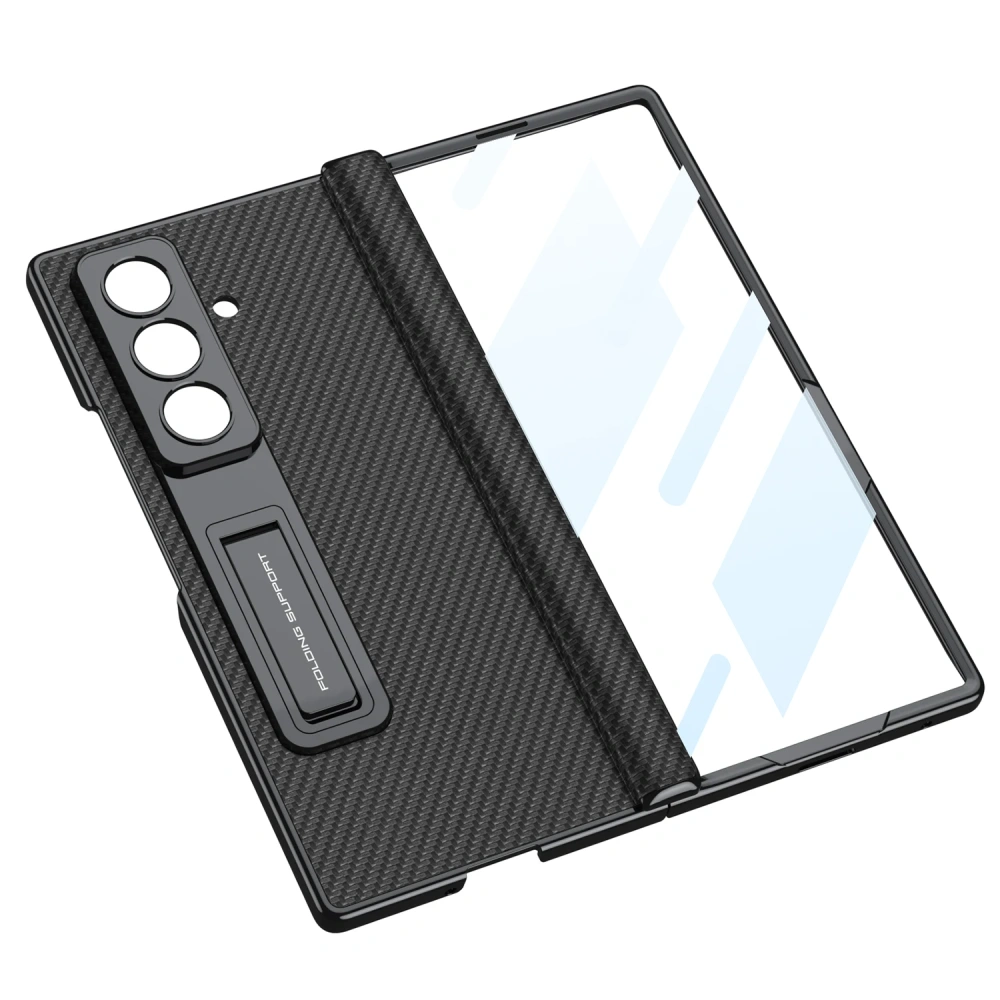Magnetic Leather Hinge Case For Samsung Galaxy Z Fold 7 6 Luxury Plating Stand Front Screen Glass Cover For Galaxy Z Fold7 Case