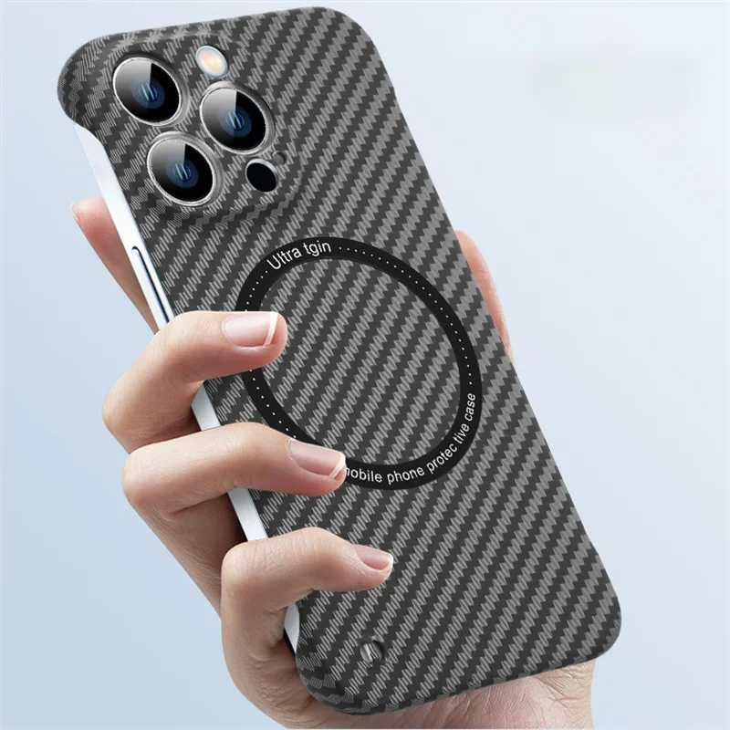 Carbon Fiber Frameless Ultra-thin For Magsafe Magnetic Wireless Charging Case For iPhone 17 Air 16 15 14 Plus 13 12 11 Pro Max