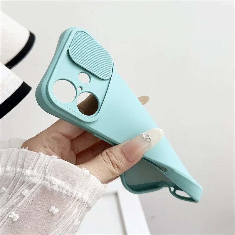 Slide Camera Lens Protection Soft Silicone Case For iPhone 16 15 14 Plus 13 12 11 Pro X XS XR Max 8 7 SE Shockproof Bumper Cover