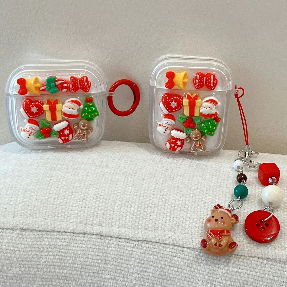 Drop Glue Christmas Santa Claus Snowman Wireless Bluetooth Cases For AirPods 1 Pro 2 Pro 3 4 Headphone Covers With Keychain