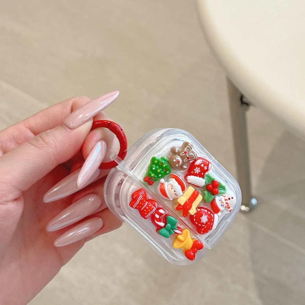 Drop Glue Christmas Santa Claus Snowman Wireless Bluetooth Cases For AirPods 1 Pro 2 Pro 3 4 Headphone Covers With Keychain