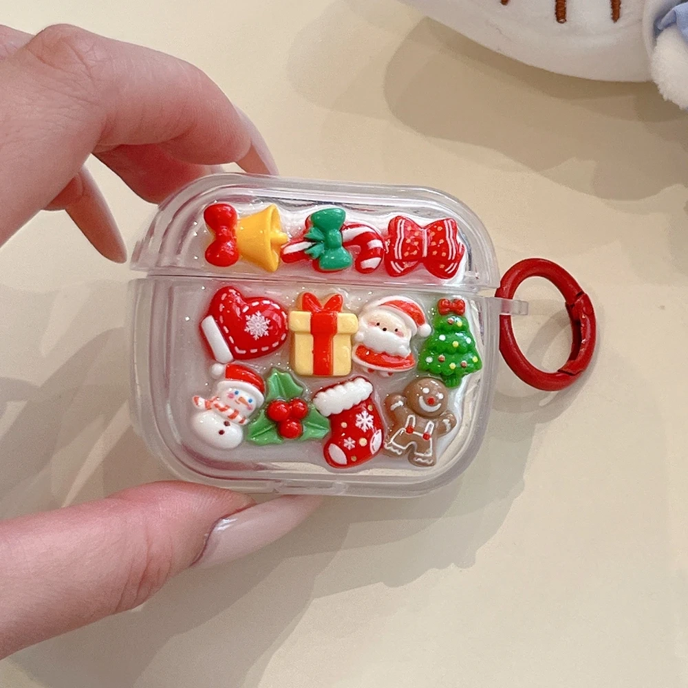 Drop Glue Christmas Santa Claus Snowman Wireless Bluetooth Cases For AirPods 1 Pro 2 Pro 3 4 Headphone Covers With Keychain