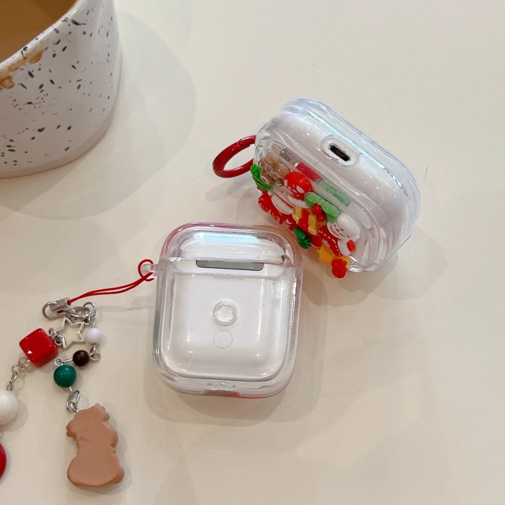 Drop Glue Christmas Santa Claus Snowman Wireless Bluetooth Cases For AirPods 1 Pro 2 Pro 3 4 Headphone Covers With Keychain