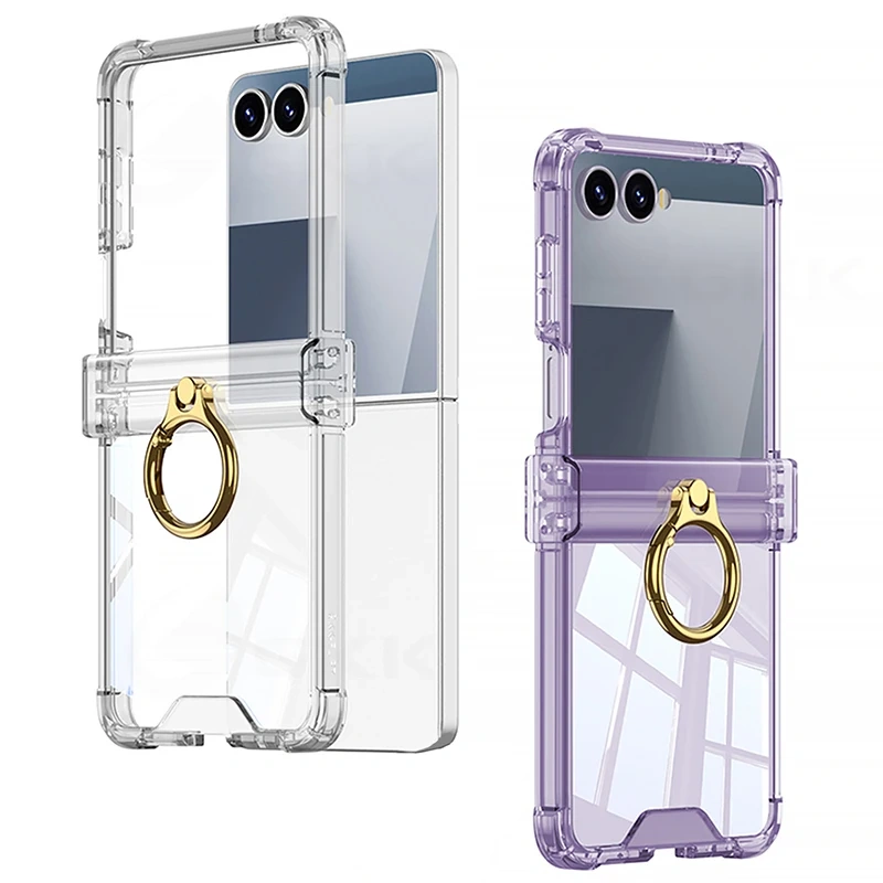 Silicone Airbag Bumper Soft Case for Samsung Galaxy Z Flip 7 Case All-included Hinge Ring Holder Cover For Galaxy Z Flip7 6 5