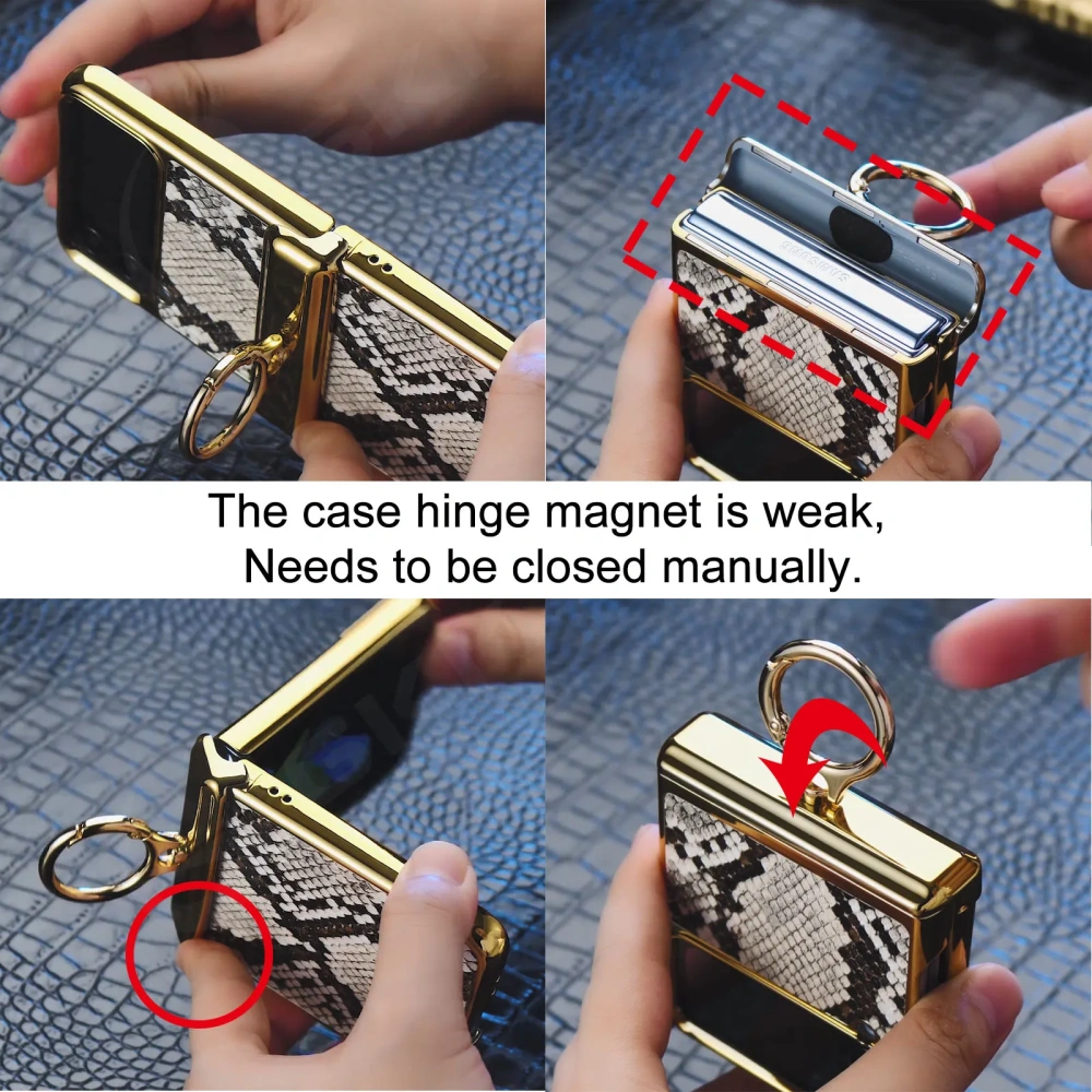Luxury Plating Leather case for Samsung Galaxy Z Flip 6 magnetic all-included hinge ring holder cover for Galaxy Z flip 5 case