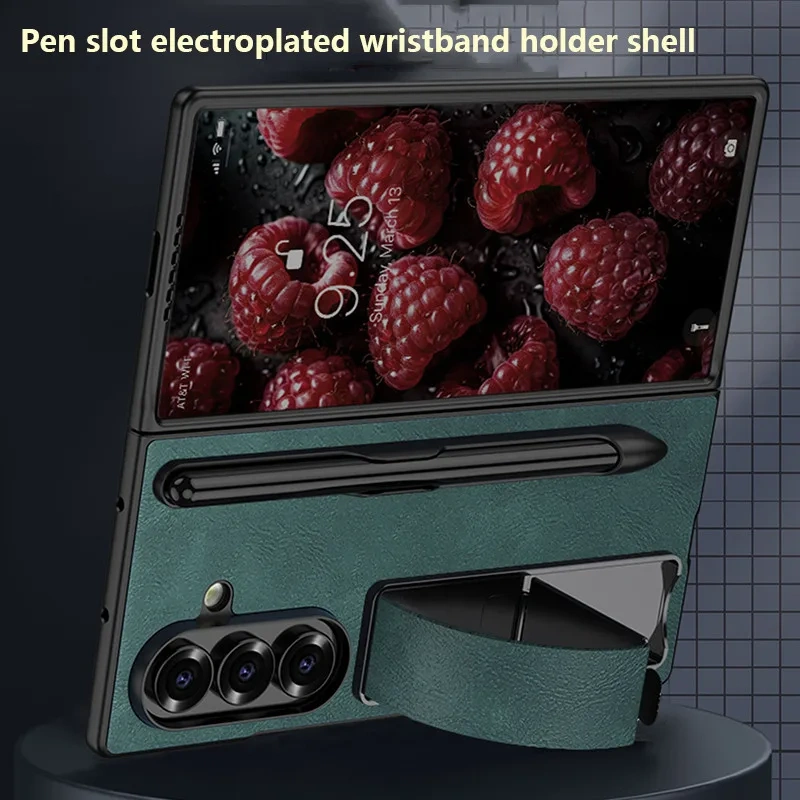 For Samsung Galaxy Z Fold 7 Z Fold 6 5G With Pen $ Pen Slot Folding Protective Cover Electroplated Wristband Holder Case