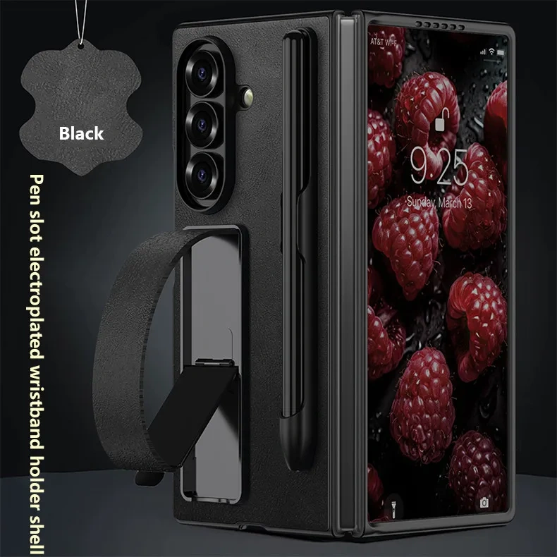 For Samsung Galaxy Z Fold 7 Z Fold 6 5G With Pen $ Pen Slot Folding Protective Cover Electroplated Wristband Holder Case