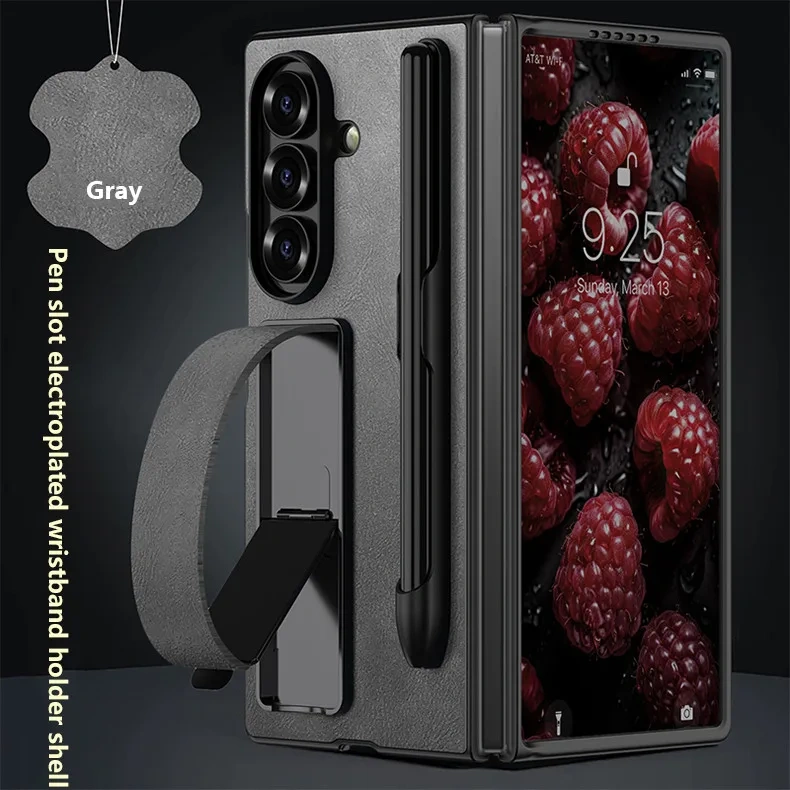 For Samsung Galaxy Z Fold 7 Z Fold 6 5G With Pen $ Pen Slot Folding Protective Cover Electroplated Wristband Holder Case