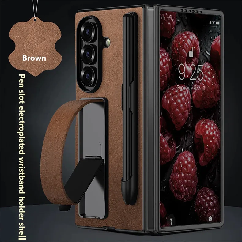 For Samsung Galaxy Z Fold 7 Z Fold 6 5G With Pen $ Pen Slot Folding Protective Cover Electroplated Wristband Holder Case