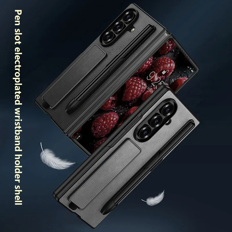 For Samsung Galaxy Z Fold 7 Z Fold 6 5G With Pen $ Pen Slot Folding Protective Cover Electroplated Wristband Holder Case