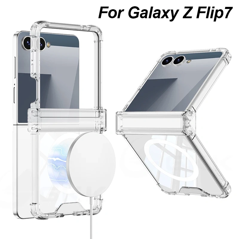 Magnetic Wireless Charging Airbag Case For Samsung Galaxy Z Flip 7 6 All-included Hinge Protective Soft Cover For Galaxy Z Flip7
