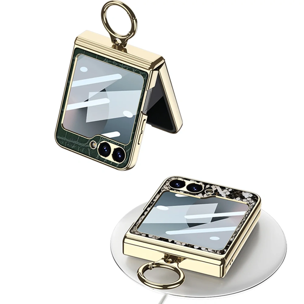 Luxury Plating Leather case for Samsung Galaxy Z Flip 6 magnetic all-included hinge ring holder cover for Galaxy Z flip 5 case