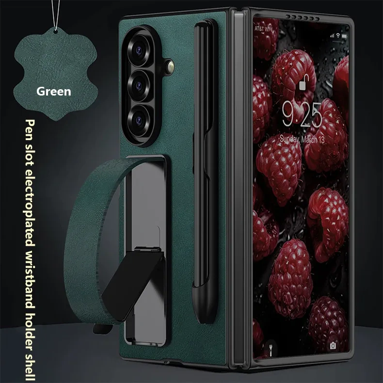 For Samsung Galaxy Z Fold 7 Z Fold 6 5G With Pen $ Pen Slot Folding Protective Cover Electroplated Wristband Holder Case