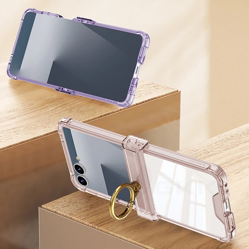 Silicone Airbag Bumper Soft Case for Samsung Galaxy Z Flip 7 Case All-included Hinge Ring Holder Cover For Galaxy Z Flip7 6 5