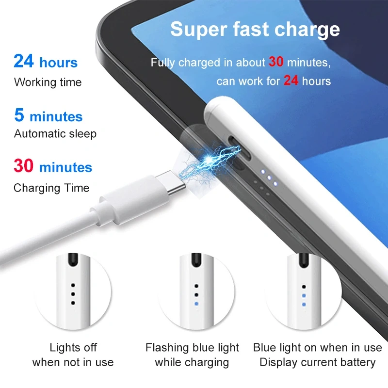 For Apple Pencil 1 2 for iPad Pencil Bluetooth Stylus Pen for iPad A16 Air 11 M3 M2 Pro 12.9 10.9 10.2 Mini 6 7 for Apple Pencil