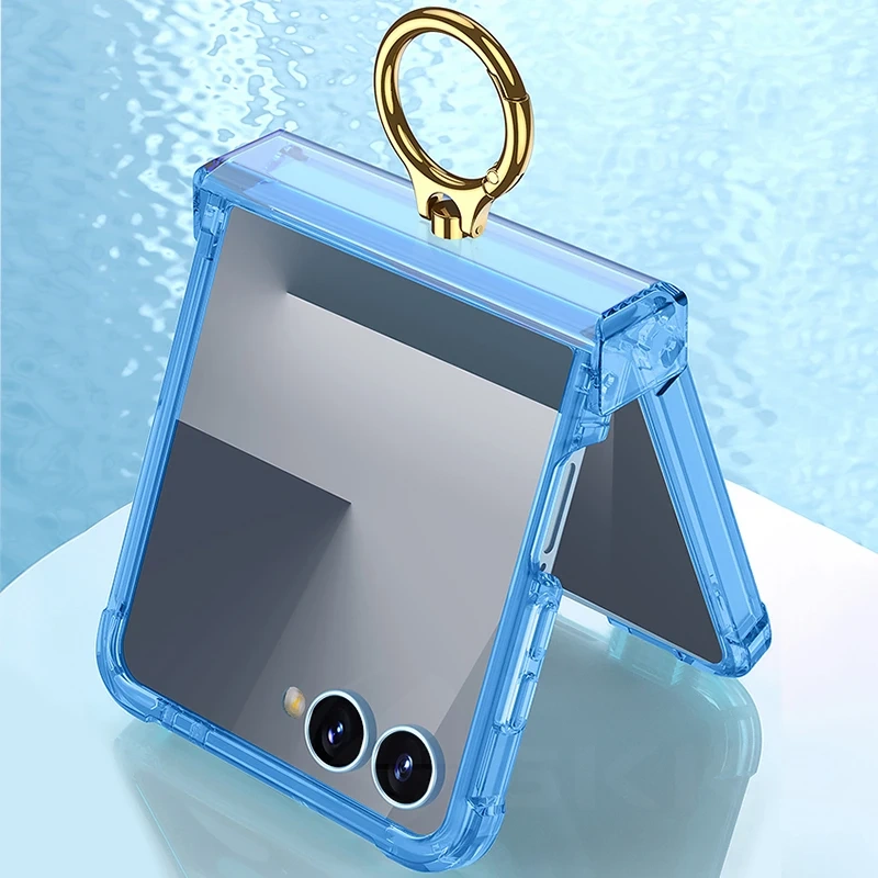 Silicone Airbag Bumper Soft Case for Samsung Galaxy Z Flip 7 Case All-included Hinge Ring Holder Cover For Galaxy Z Flip7 6 5