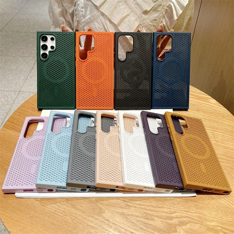 Heat Dissipation For Magsafe Magnetic Case For Samsung Galaxy S25 S24 S23 S22Ultra Plus Cooling Breathable Wireless Charge Cover