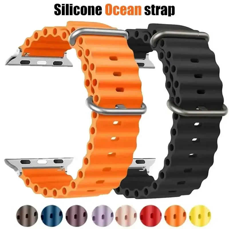 Silicone Ocean strap for Apple watch band Series Ultra 9 8 7 6 5 4 10 SE iwatch bracelet 42mm 44mm 45mm 49mm 40mm 41mm 46mm band