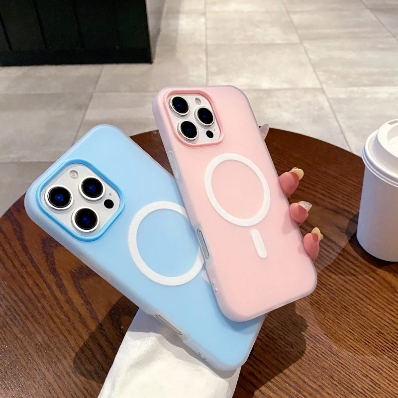 Luxury Candy Color 2 IN 1 Magsafe Case for iPhone 16 Pro Max 15 14 Plus 13 12 11 Magnetic Wireless Charge Clear Matte Soft Cover