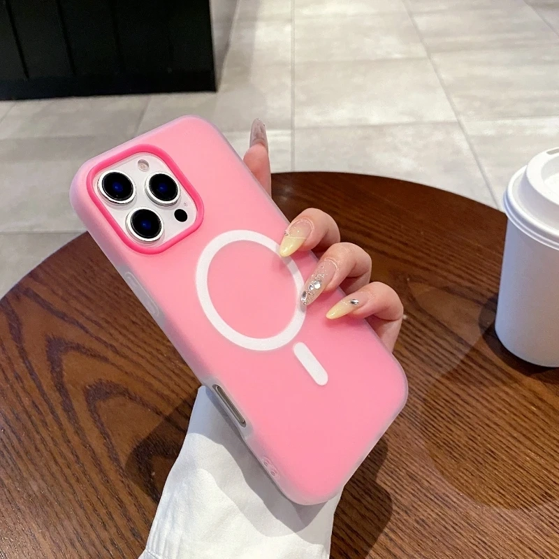 Luxury Candy Color 2 IN 1 Magsafe Case for iPhone 16 Pro Max 15 14 Plus 13 12 11 Magnetic Wireless Charge Clear Matte Soft Cover