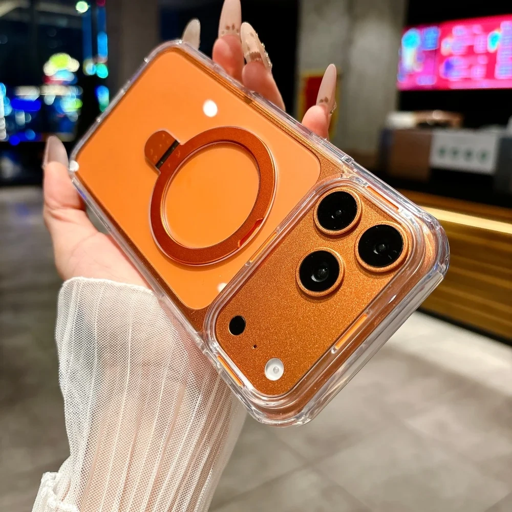 Metal Ring Holder Clear Bumper Case For iPhone 17 Air 16 15 14 Plus 13 12 11 Pro Max For iPhone Magnetic Hard Acrylic Cover
