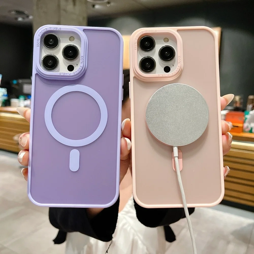 Multi color luxury matte magnetic phone case for iPhone 15 14 16  17 12 13Pro Max stylish wireless charging protector hard case