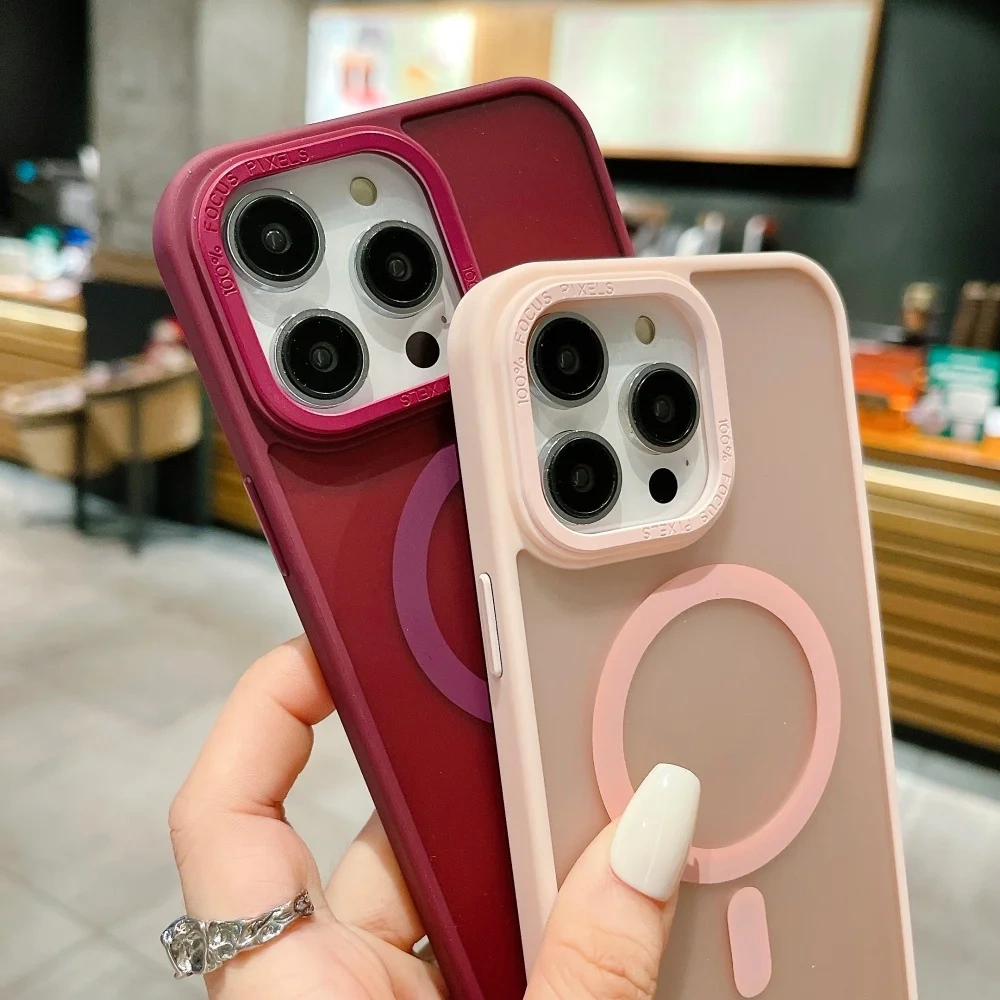 Multi color luxury matte magnetic phone case for iPhone 15 14 16  17 12 13Pro Max stylish wireless charging protector hard case