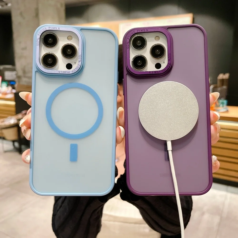 Multi color luxury matte magnetic phone case for iPhone 15 14 16  17 12 13Pro Max stylish wireless charging protector hard case