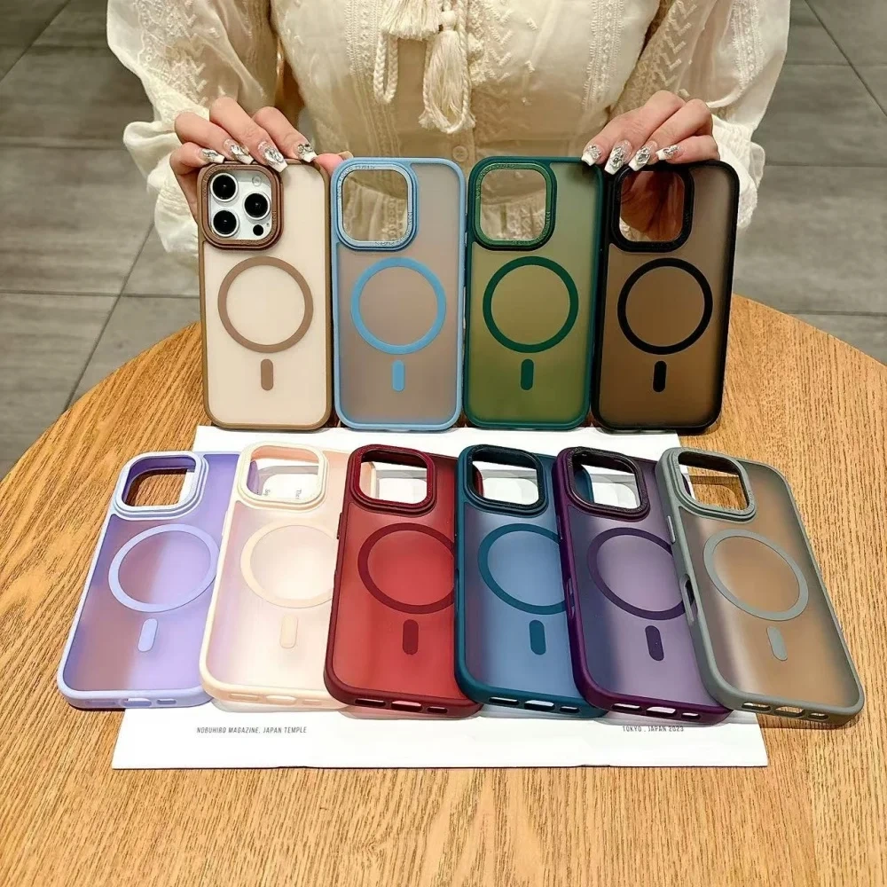 Multi color luxury matte magnetic phone case for iPhone 15 14 16  17 12 13Pro Max stylish wireless charging protector hard case