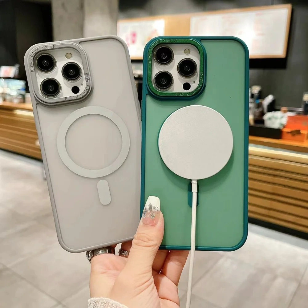 Multi color luxury matte magnetic phone case for iPhone 15 14 16  17 12 13Pro Max stylish wireless charging protector hard case