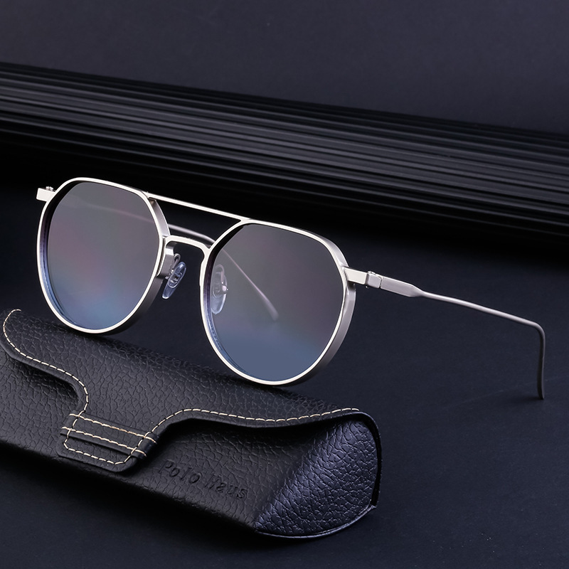 New Retro Oval Frame Glasses Metal Double Bridge Aviator Sunglasses for Men with a High-End Sense, Driving Sun Protection Glasses