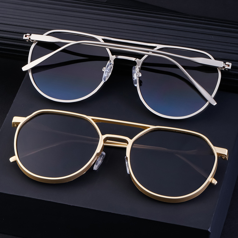 New Retro Oval Frame Glasses Metal Double Bridge Aviator Sunglasses for Men with a High-End Sense, Driving Sun Protection Glasses