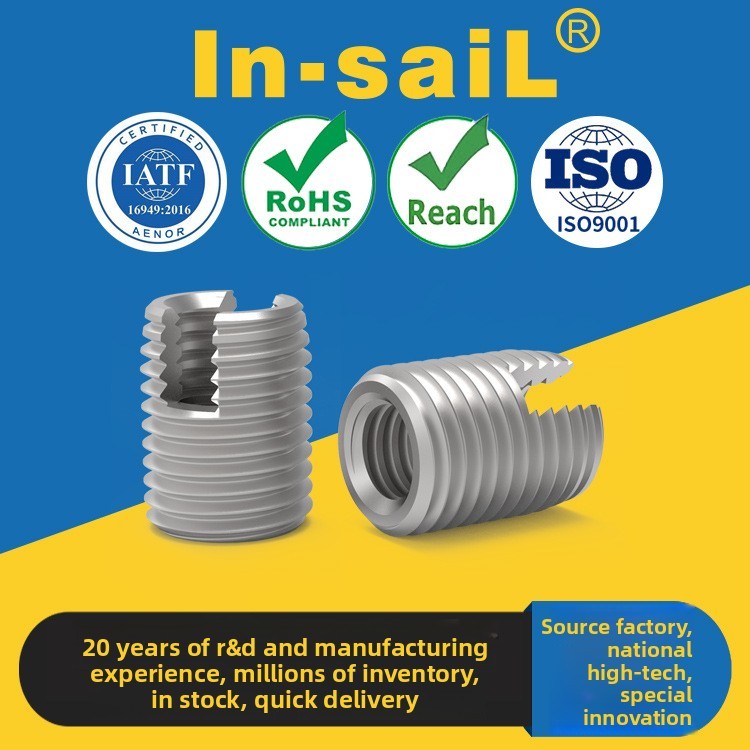 302 Type Self-Tapping Threaded Insert Internal and External Thread Insert Slotted Flat Insert Stainless Steel Bushing Metric and Imperial Threads