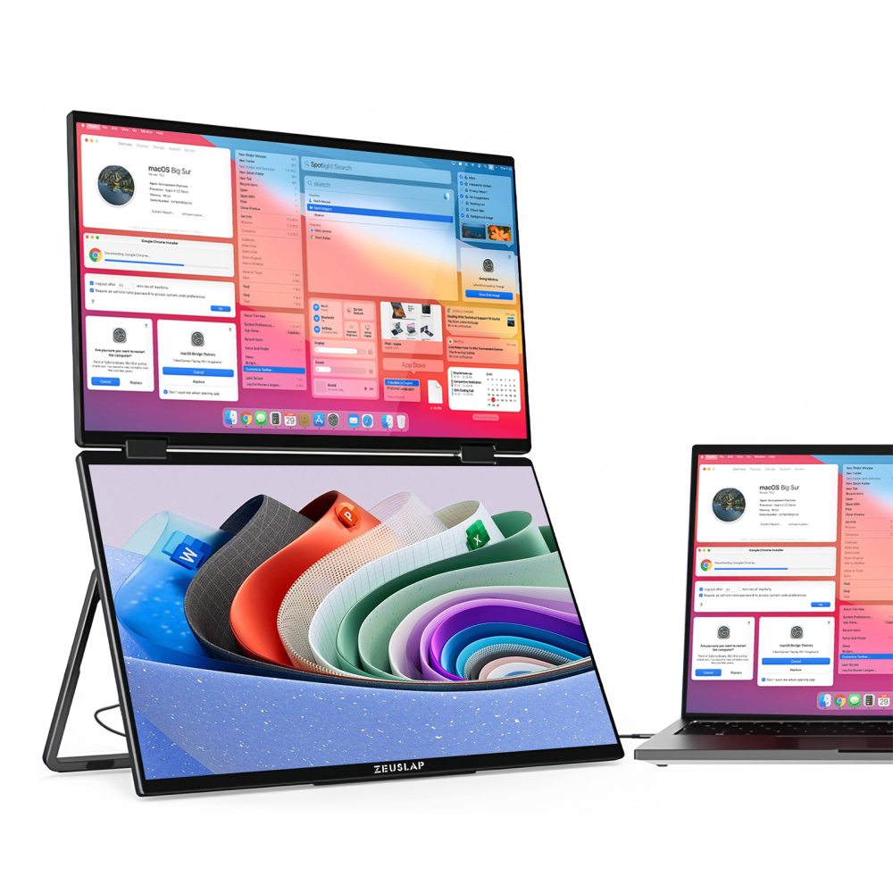 ZEUSLAP-Z15W 15.6" Dual Portable Monitor FHD 100% sRGB – Foldable Dual-Screen Laptop Extender for Mac & Windows, 1080P IPS, Type-C/HDMI, Travel-Friendly with Stand & 65W Charger