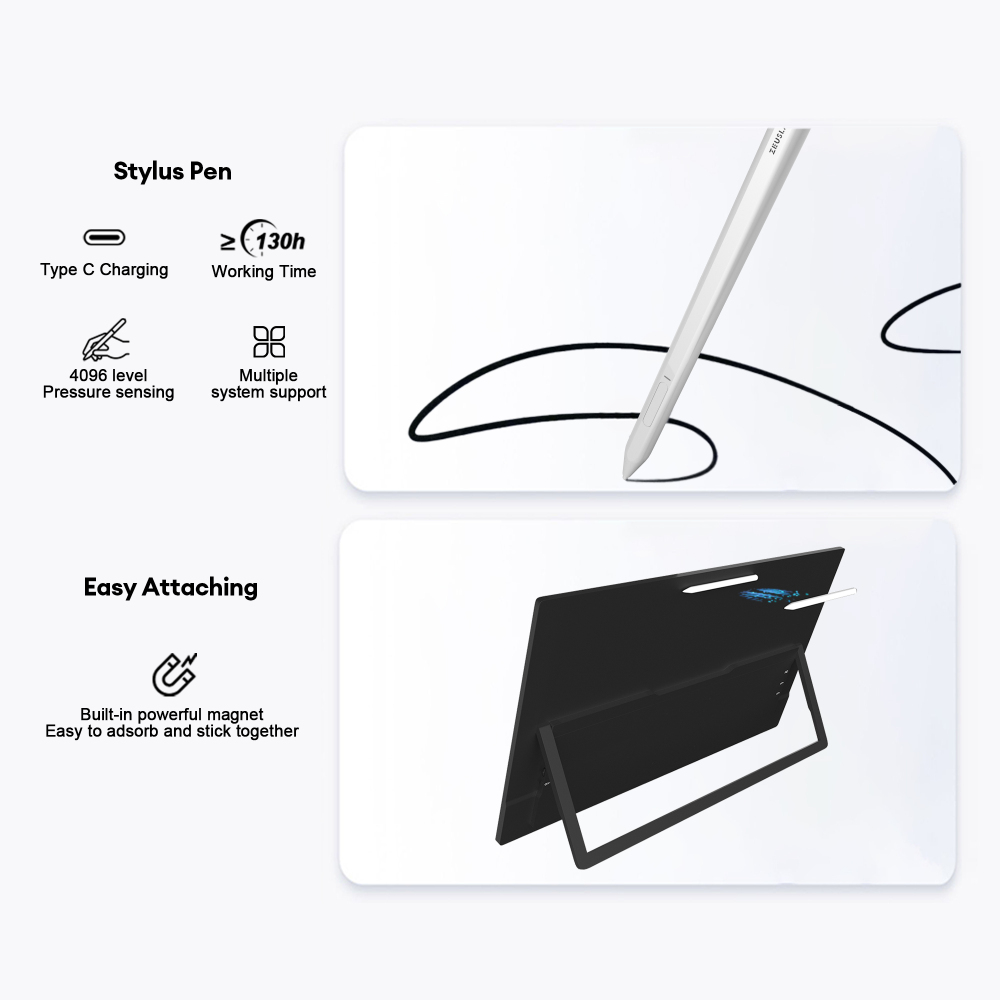 ZEUSLAP 22" 2.5K QHD Touchscreen Monitor – 4096-Level Stylus Pen, 100% sRGB, Anti-Glare, Thunderbolt/HDMI, 65W PD, for Design, Office & Gaming