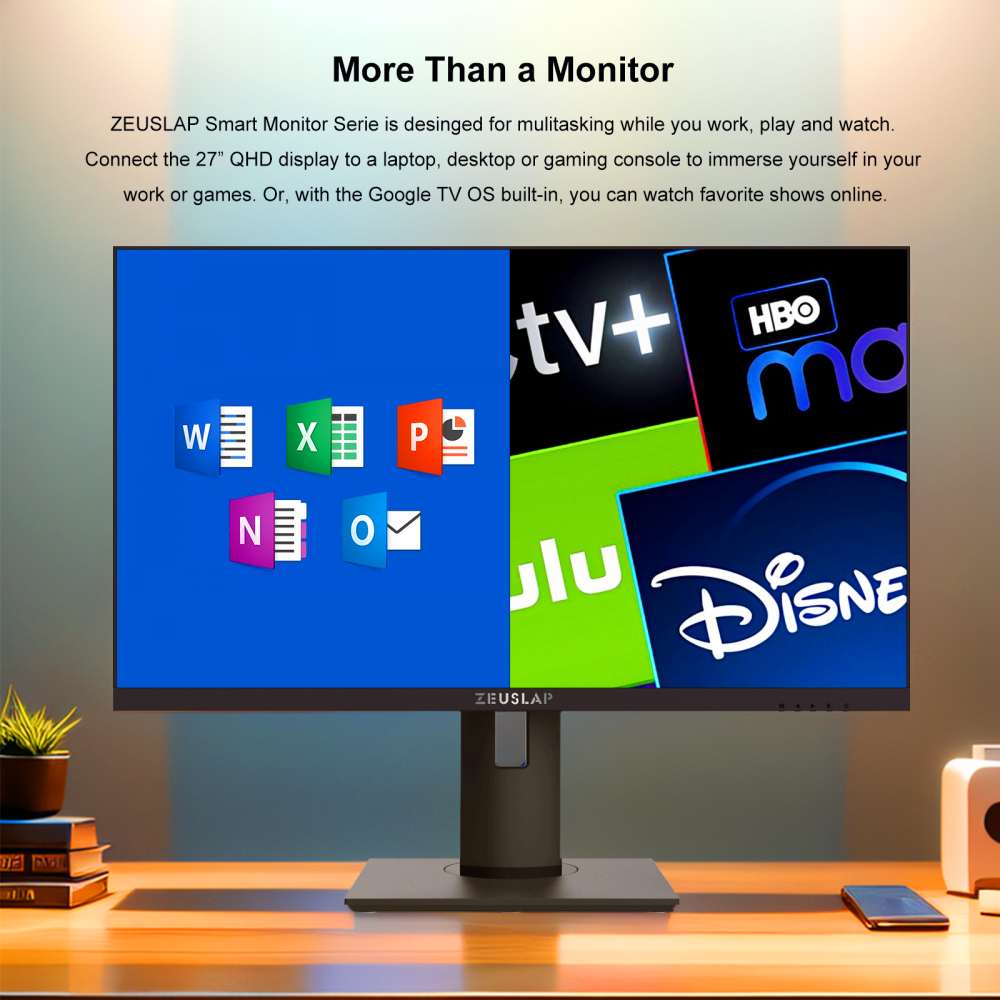 ZEUSLAP-Z27TV 27" Smart Google TV Monitor – 2.5K 165Hz, Netflix HD Certified, HDR10+, Android 11, Voice Remote, Chromecast Built-in, 100x100mm VESA (Dolby Audio, 2GB RAM)