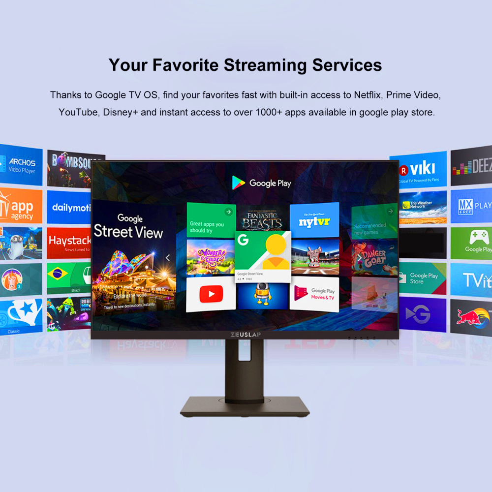 ZEUSLAP-Z27TV 27" Smart Google TV Monitor – 2.5K 165Hz, Netflix HD Certified, HDR10+, Android 11, Voice Remote, Chromecast Built-in, 100x100mm VESA (Dolby Audio, 2GB RAM)