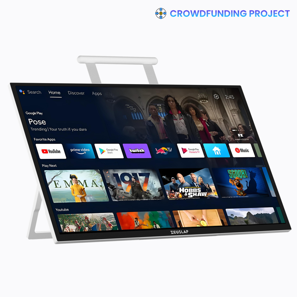 ZEUSLAP-Z22TV PRO 22" QHD Smart Android TV Monitor - 2560x1440, 7500mAh Battery, MPP2.0 Stylus Support, Google TV, Matte Anti-Glare, Portable Handbag Design & VESA Mount"