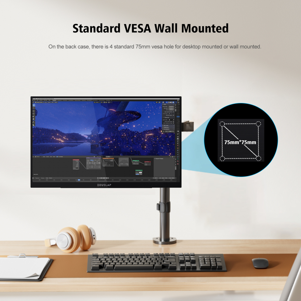 ZEUSLAP-OL133ED 13.3" OLED Portable Monitor - 1080P 100% DCI-P3, 10-Point Touch, Anti-Glare, Dual Thunderbolt+HDMI, Smart Stand for Phone DEX,SWITCH,PC Second Touching Monitor