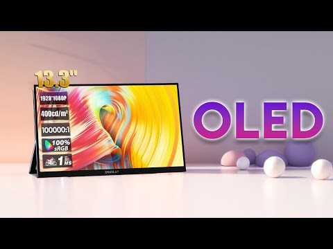 ZEUSLAP-OL133ED 13.3" OLED Portable Monitor - 1080P 100% DCI-P3, 10-Point Touch, Anti-Glare, Dual Thunderbolt+HDMI, Smart Stand for Phone DEX,SWITCH,PC Second Touching Monitor