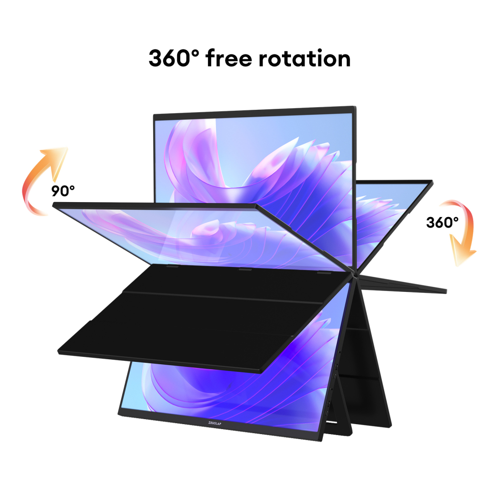 ZEUSLAP 18.5" Foldable Triple Monitor - Dual FHD 100% sRGB Screens, No-Driver Plug&Play, USB-C/HDMI for Windows/Mac, Back Stand & 65W Charger