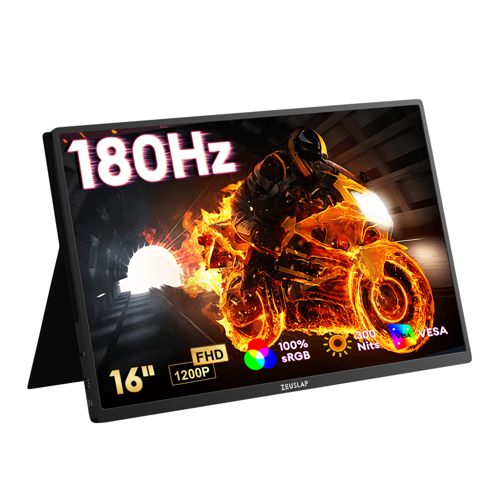 ZEUSLAP-P16 Plus 16" 180Hz Portable Monitor - 1920x1200 FHD 100% sRGB, Dual Thunderbolt, OD Boost, Ultra-Thin Metal, for Esports & Office