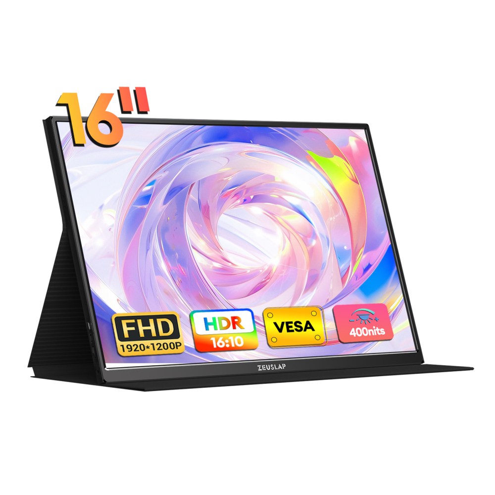 ZEUSLAP-P16 16" Portable Monitor - 1920x1200 FHD 100% sRGB, 400Nits, Dual Thunderbolt, 16:10 Aspect Ratio, Magnetic Sleeve & OD Boost