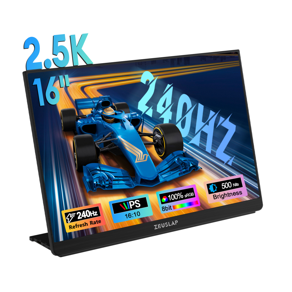 ZEUSLAP-P16F 16" 240Hz Portable Monitor - 2560x1600 QHD, 100% sRGB, Thunderbolt 240Hz/HDMI 120Hz, Metal Cooled, w/OD Boost & Switch 2 Support