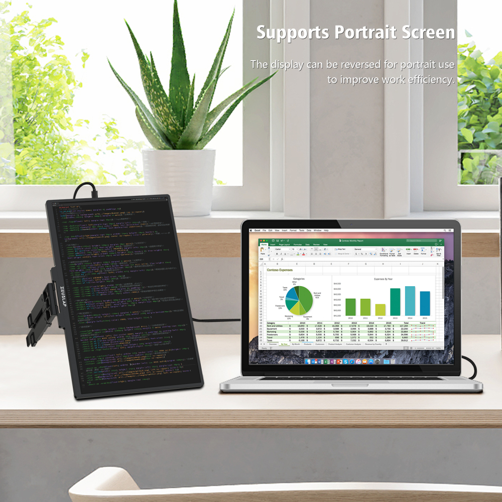 ZEUSLAP-Z16H Float 16" QHD Stacked Monitor - 2560x1600 115% sRGB, 180° Foldable, Built-in Kickstand, Plug&Play for Laptop/Switch (Mac/Win/Linux)