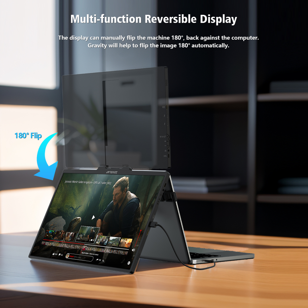 ZEUSLAP-Z16H Float 16" QHD Stacked Monitor - 2560x1600 115% sRGB, 180° Foldable, Built-in Kickstand, Plug&Play for Laptop/Switch (Mac/Win/Linux)