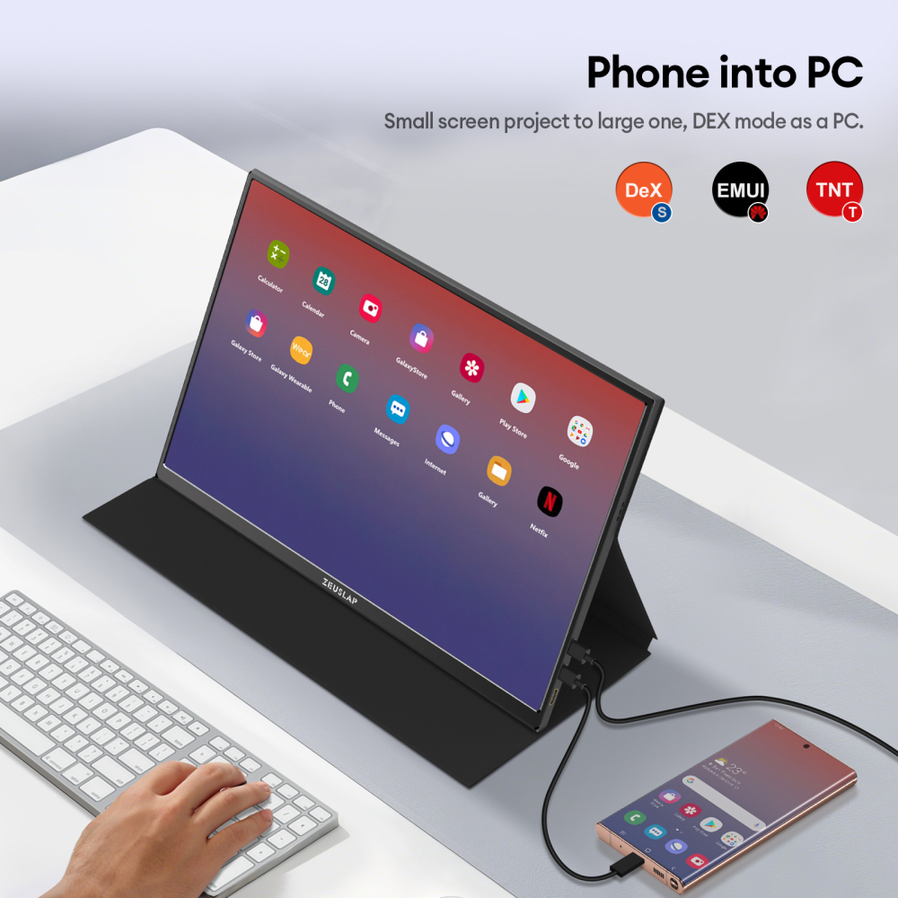 ZEUSLAP-P16 16" Portable Monitor - 1920x1200 FHD 100% sRGB, 400Nits, Dual Thunderbolt, 16:10 Aspect Ratio, Magnetic Sleeve & OD Boost