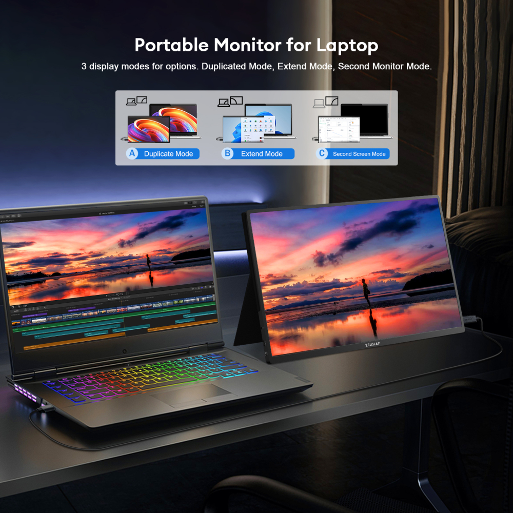 ZEUSLAP-P16 Plus 16" 180Hz Portable Monitor - 1920x1200 FHD 100% sRGB, Dual Thunderbolt, OD Boost, Ultra-Thin Metal, for Esports & Office