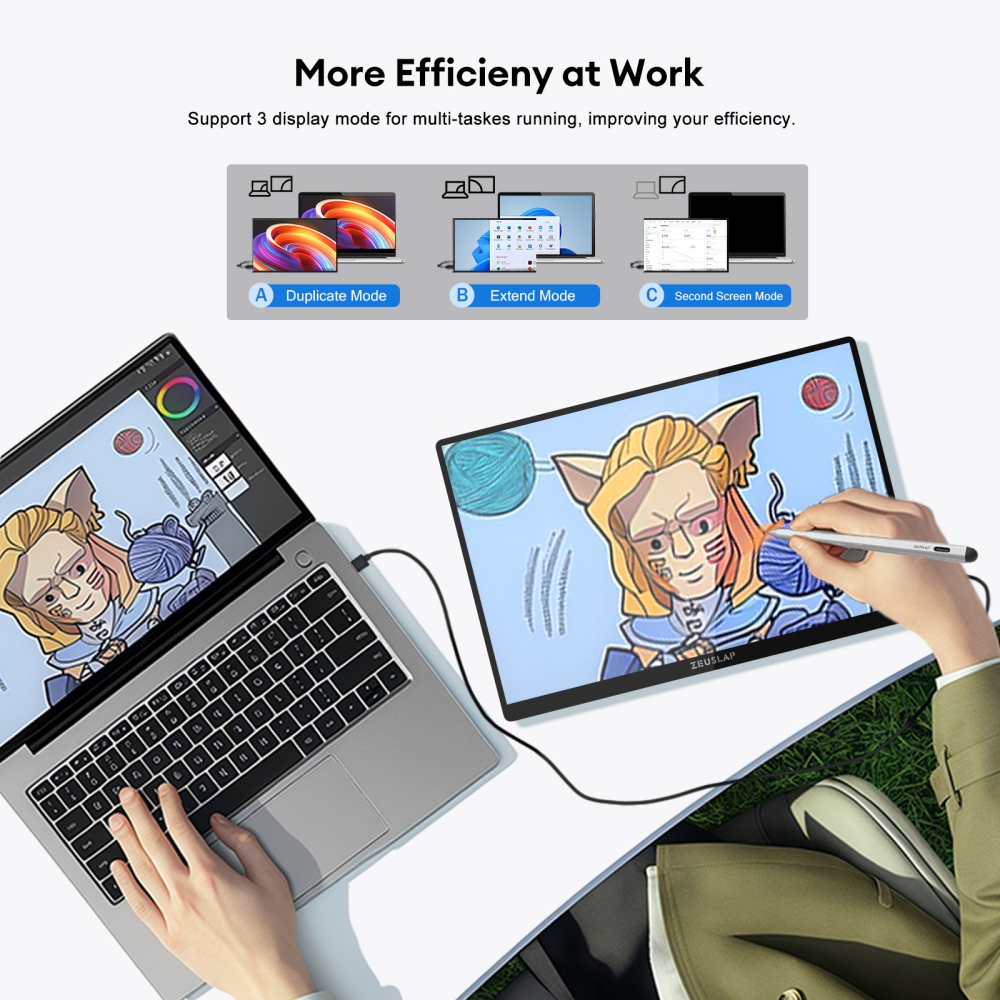 ZEUSLAP-P16 MAX PRO 16" 2.5K Touch Monitor - 2560x1600 120Hz, 4096-Level Stylus, 100% sRGB, Gravity Rotation, Dual Thunderbolt, OD Boost
